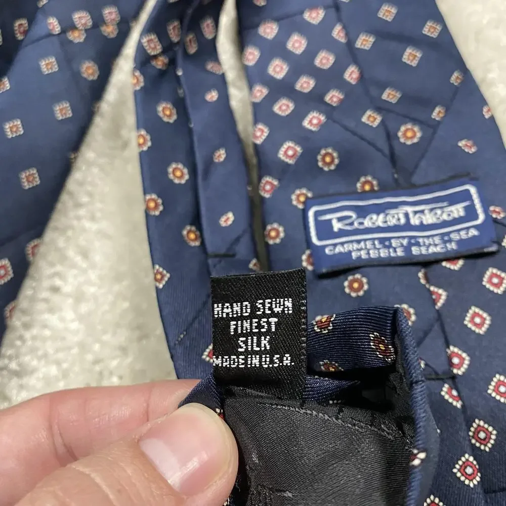 Robert Talbott Silk Tie Mens Blue Geometric Medallion Woven Carmel Pebble Beach